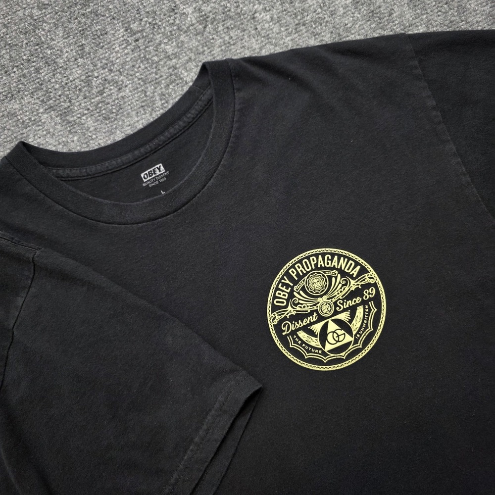 Obey Propaganda Dissent Since 89 Mens Large Black Graphic T-Shirt Streetwear Tee